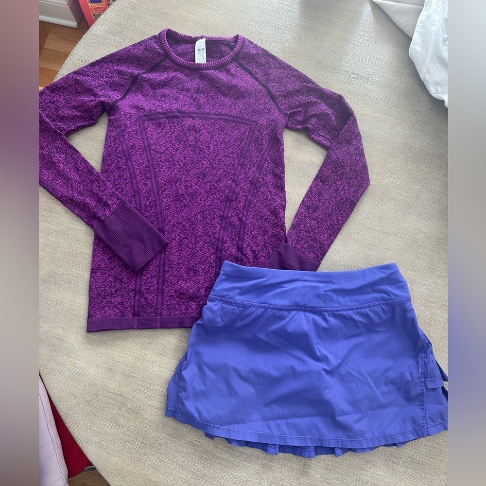 Ivivva Magenta long sleeve top and blue skirt 10 girls EUC